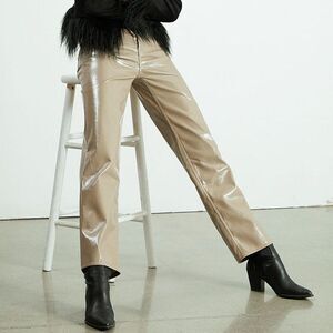PacSun Tan Lacquered 90's Boyfriend Pants Faux Leather Beige Size 22 High Rise